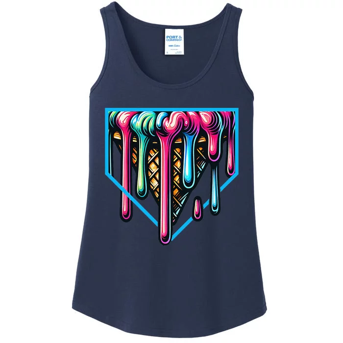 Home Plate Drip Ice Cream Softball & Baseball Ladies Essential Tank