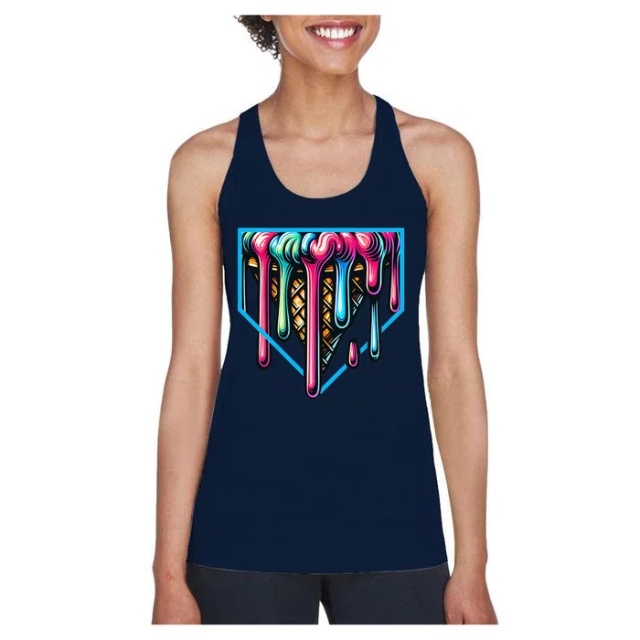 Home Plate Drip Ice Cream Softball & Baseball Women's Racerback Tank