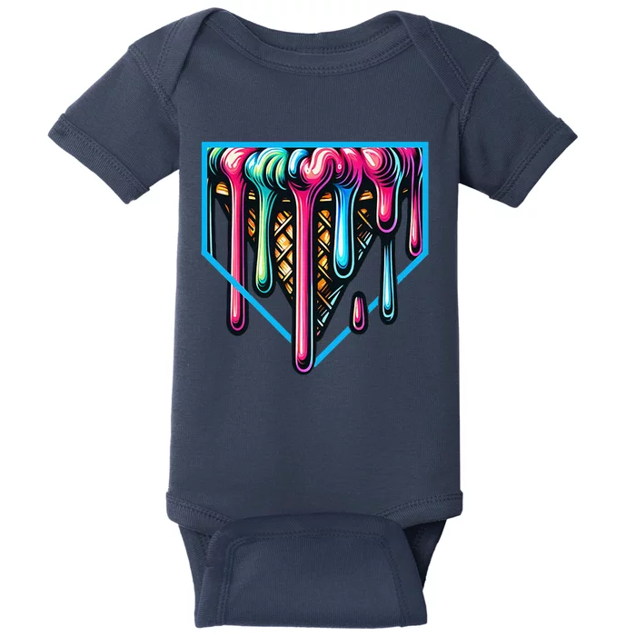 Home Plate Drip Ice Cream Softball & Baseball Baby Bodysuit