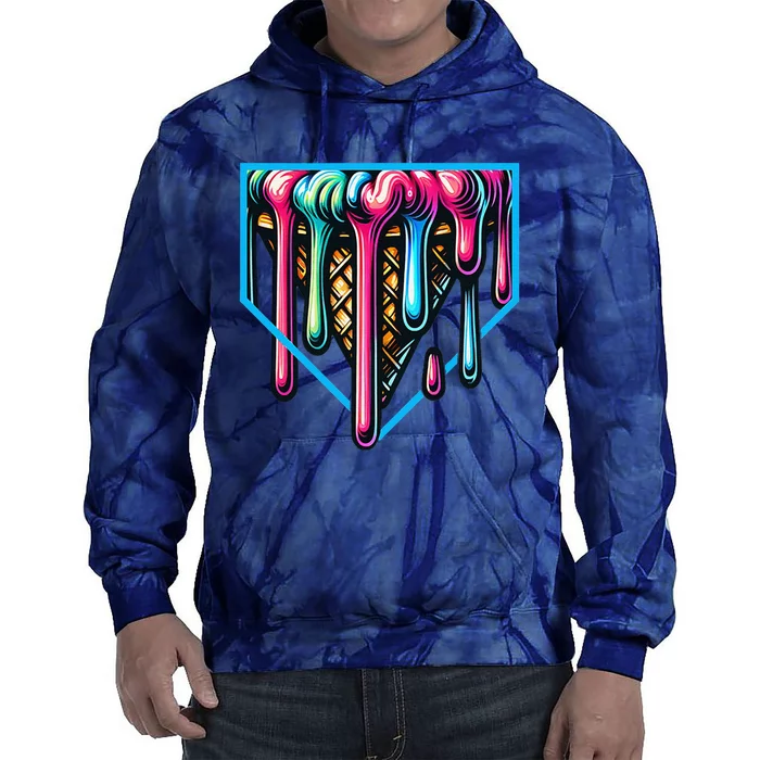 Home Plate Drip Ice Cream Softball & Baseball Tie Dye Hoodie