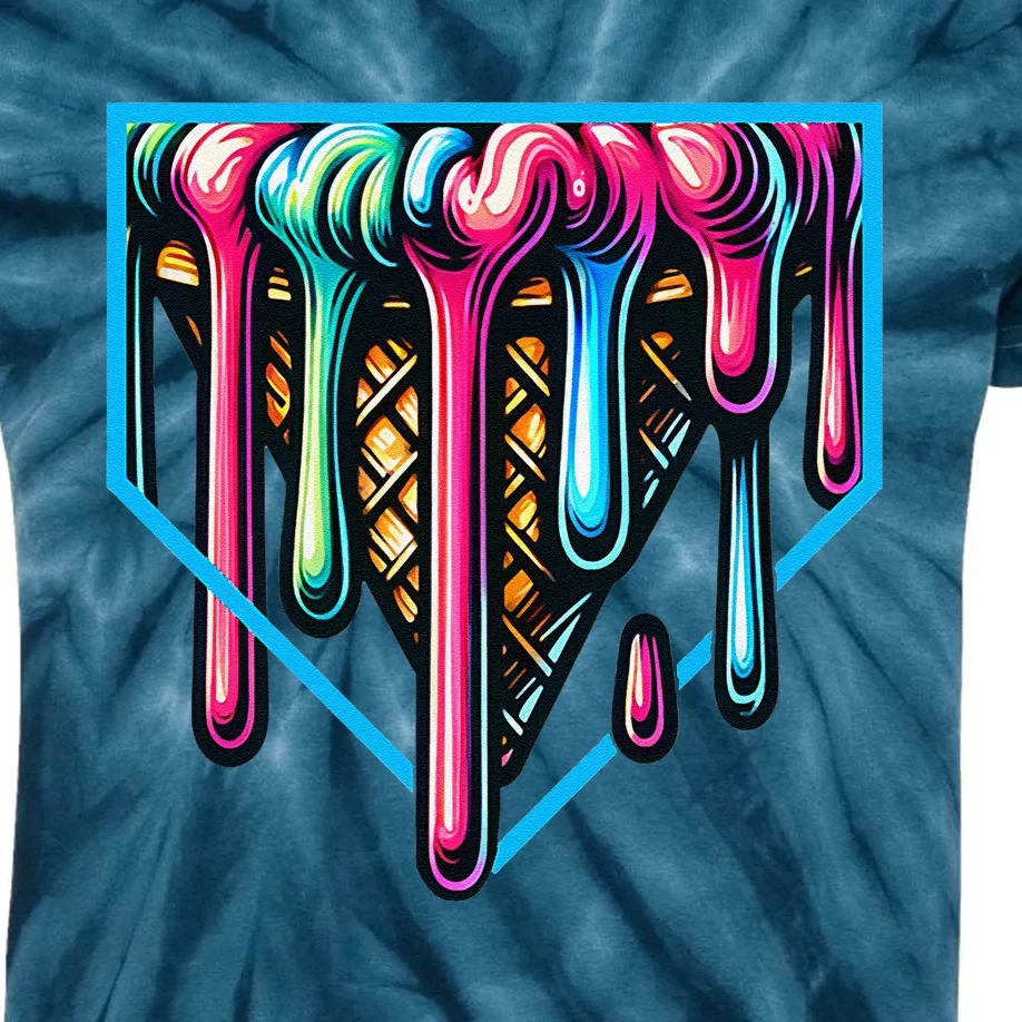 Home Plate Drip Ice Cream Softball & Baseball Kids Tie-Dye T-Shirt