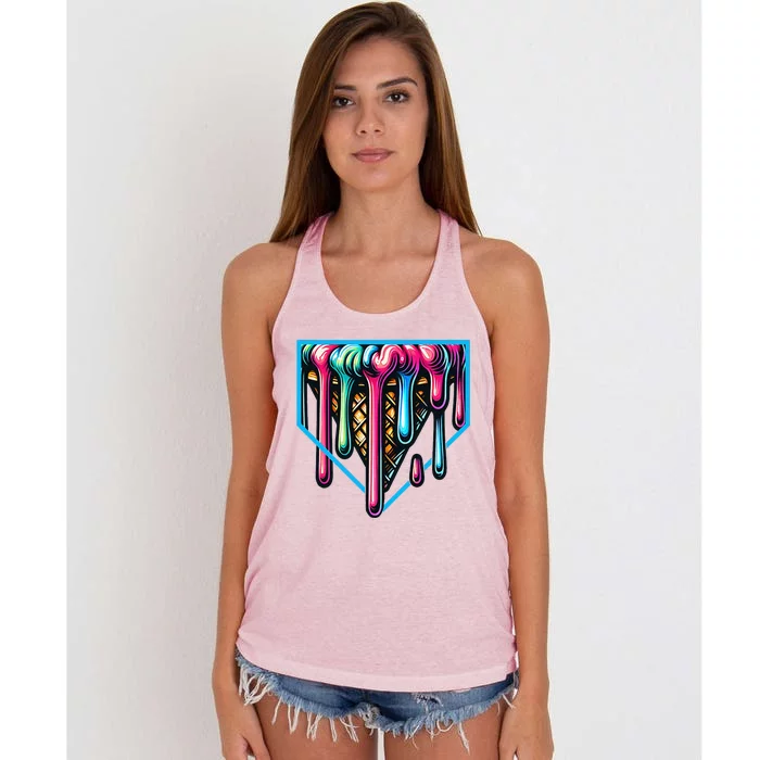 Home Plate Drip Ice Cream Softball & Baseball Women's Knotted Racerback Tank