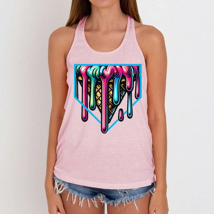 Home Plate Drip Ice Cream Softball & Baseball Women's Knotted Racerback Tank