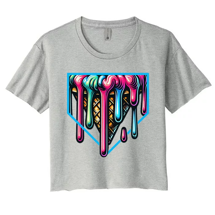 Home Plate Drip Ice Cream Softball & Baseball Women's Crop Top Tee