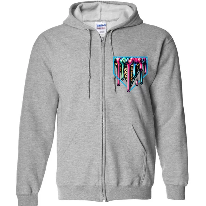 Home Plate Drip Ice Cream Softball & Baseball Full Zip Hoodie