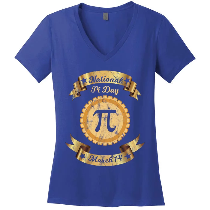 Happy Pi Day Design In Grunge Look With Apple Pie Cool Gift Women's V-Neck T-Shirt