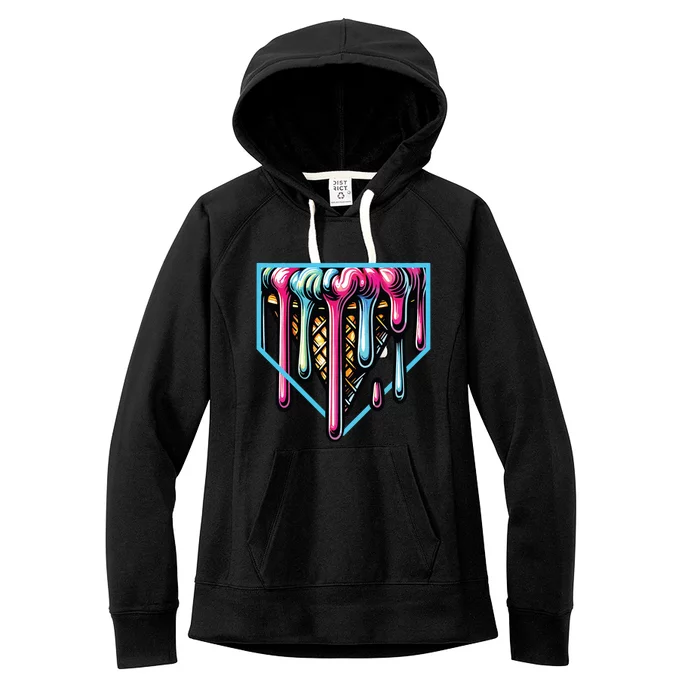 Home Plate Drip Ice Cream Softball Baseball Women's Fleece Hoodie