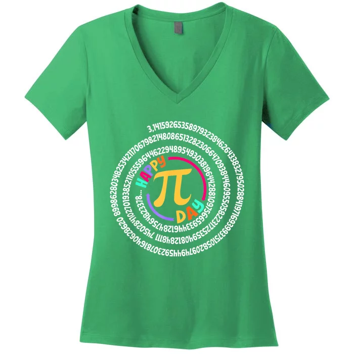 Happy Pi Day 3.14 Mathematic Math Teacher Gift Spiral Pi Day Women's V-Neck T-Shirt