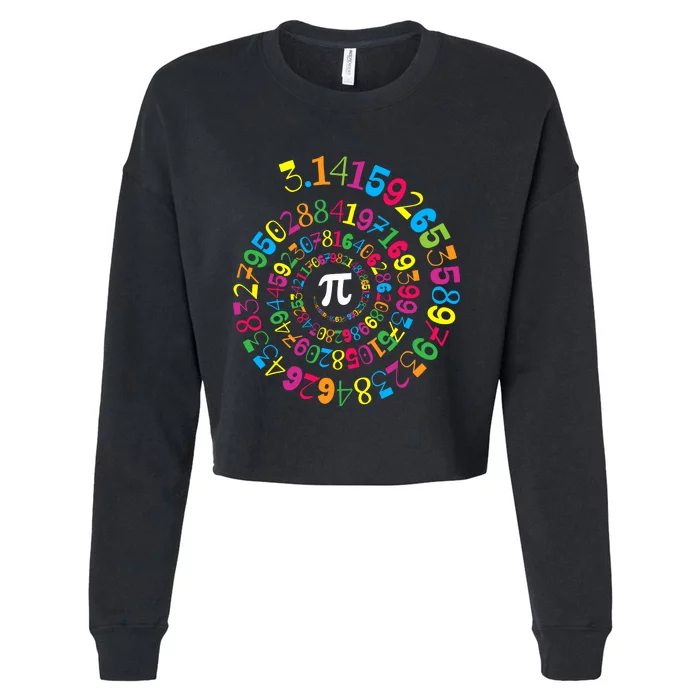 Happy Pi Day 3.14 Mathematic Math Teacher Gift Spiral Pi Day Cropped Pullover Crew