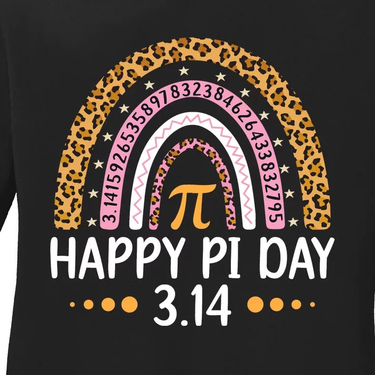 Happy Pi Day Mathematic Math Teacher Gift Leopard Rainbow Ladies Long Sleeve Shirt