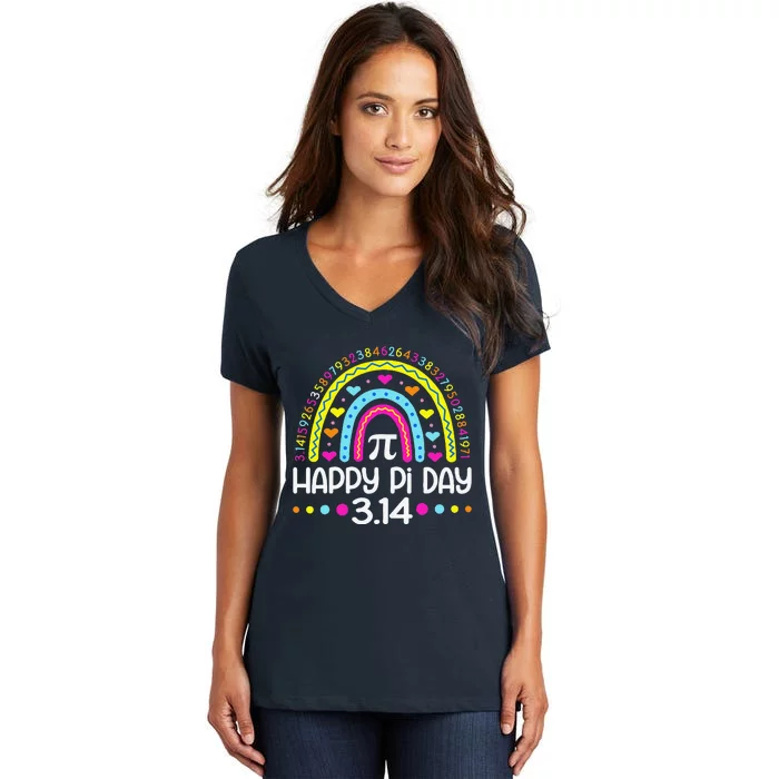 Happy Pi Day Rainbow 3.14 Pi Number Math Teacher Women's V-Neck T-Shirt