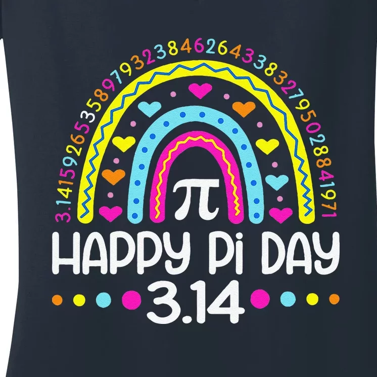 Happy Pi Day Rainbow 3.14 Pi Number Math Teacher Women's V-Neck T-Shirt