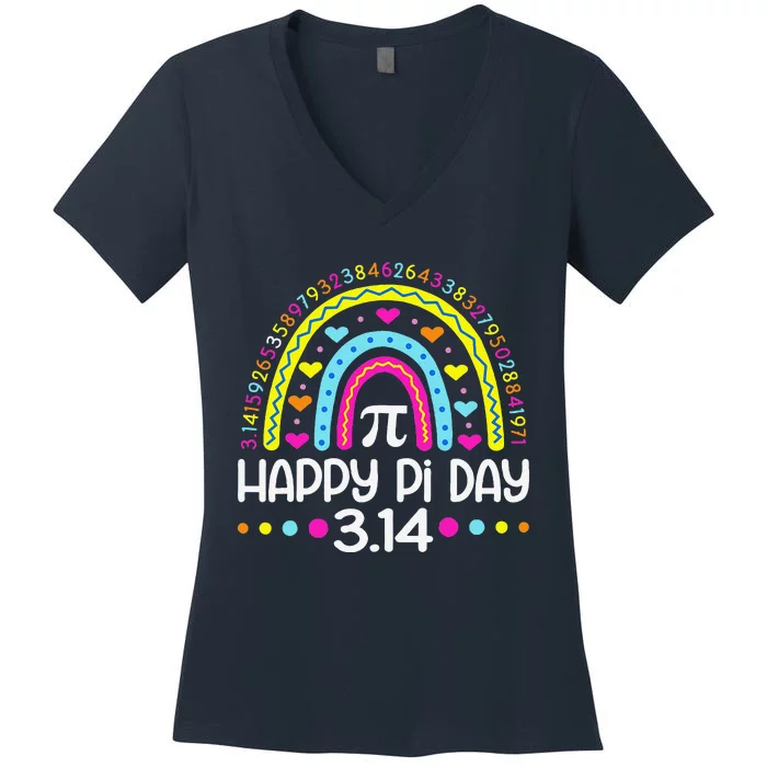 Happy Pi Day Rainbow 3.14 Pi Number Math Teacher Women's V-Neck T-Shirt