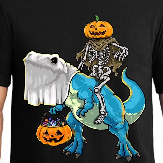 Halloween Pumpkin Dinosaur Skeleton T Rex Gift Pajama Set