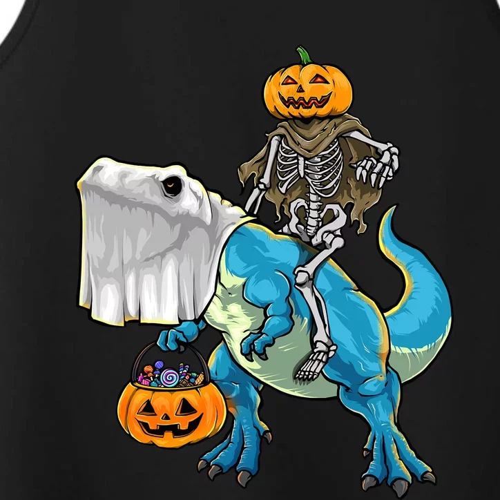 Halloween Pumpkin Dinosaur Skeleton T Rex Gift Performance Tank