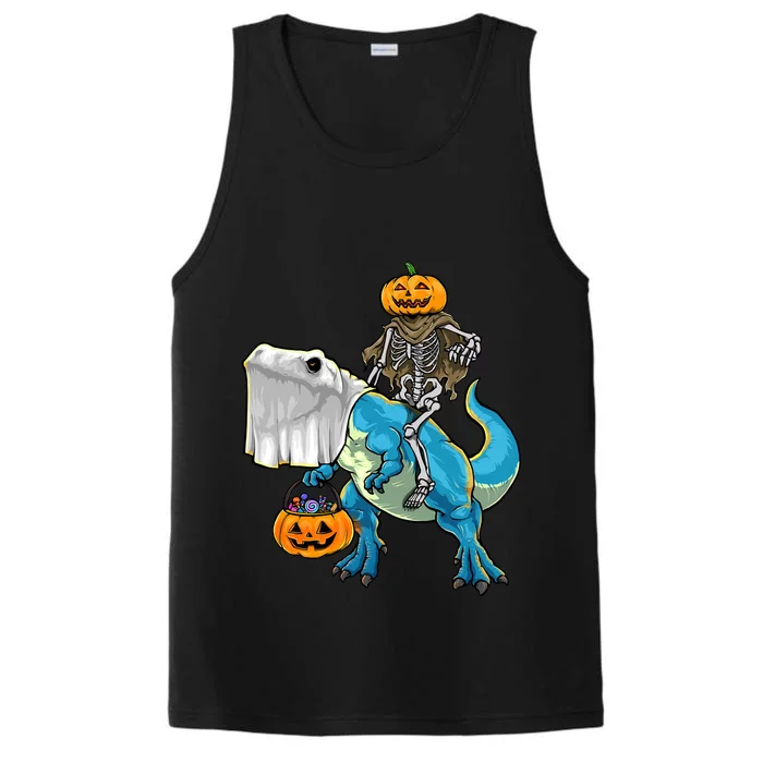 Halloween Pumpkin Dinosaur Skeleton T Rex Gift Performance Tank