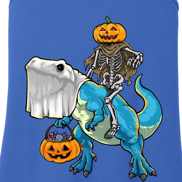 Halloween Pumpkin Dinosaur Skeleton T Rex Gift Ladies Essential Tank