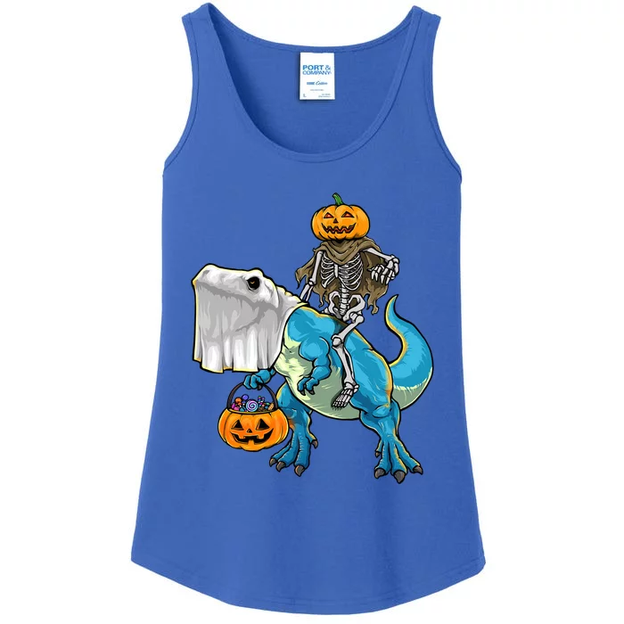 Halloween Pumpkin Dinosaur Skeleton T Rex Gift Ladies Essential Tank