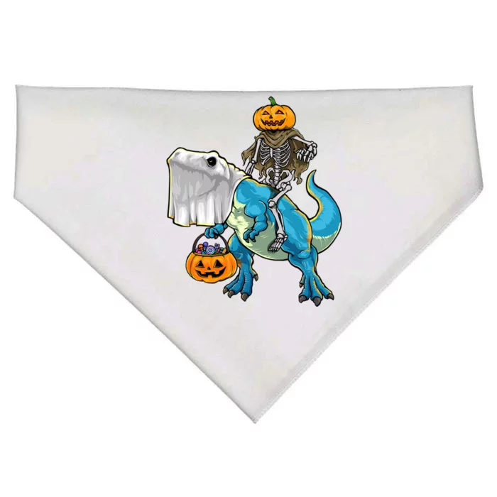 Halloween Pumpkin Dinosaur Skeleton T Rex Gift USA-Made Doggie Bandana