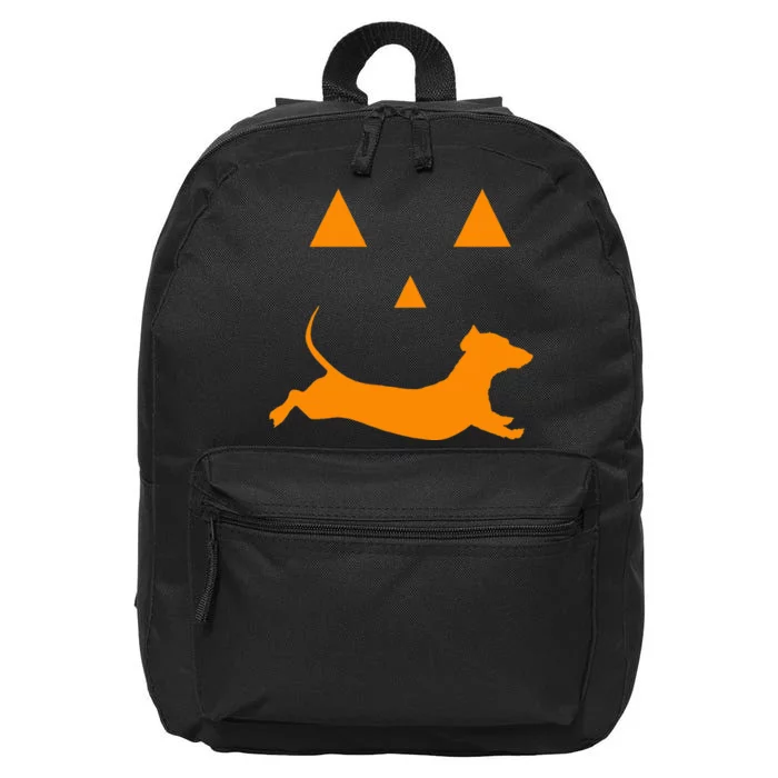 Halloween Pumpkin Dachshund Jackolantern 16 in Basic Backpack