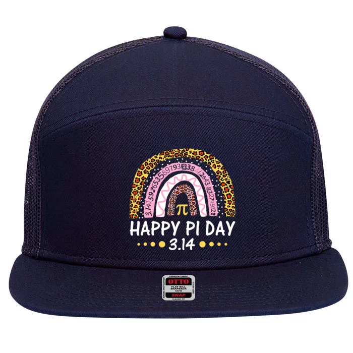 Happy Pi Day Mathematic Math Teacher Gifts Leopard Rainbow 7 Panel Mesh Trucker Snapback Hat