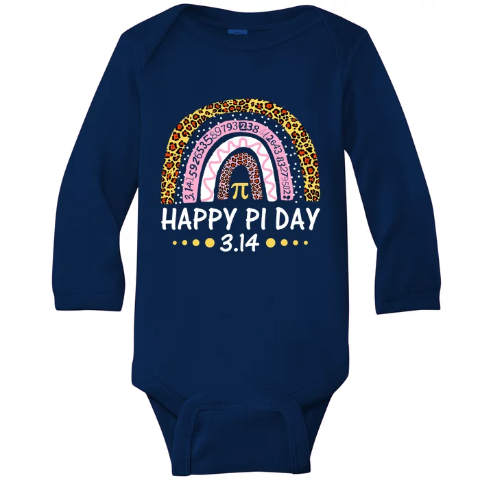 Happy Pi Day Mathematic Math Teacher Gifts Leopard Rainbow Baby Long Sleeve Bodysuit