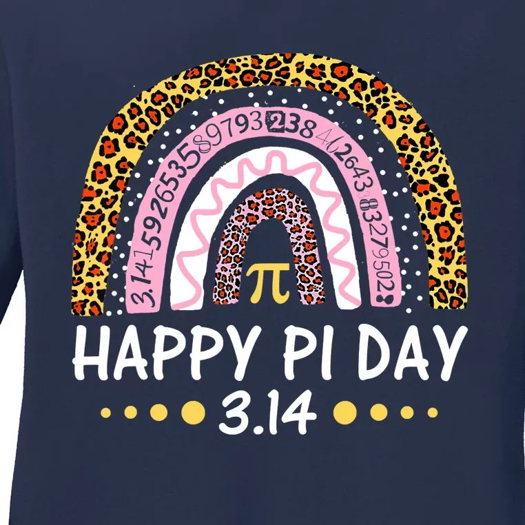 Happy Pi Day Mathematic Math Teacher Gifts Leopard Rainbow Ladies Long Sleeve Shirt