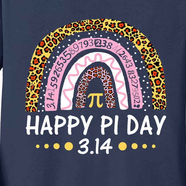 Happy Pi Day Mathematic Math Teacher Gifts Leopard Rainbow Kids Long Sleeve Shirt