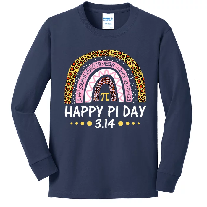 Happy Pi Day Mathematic Math Teacher Gifts Leopard Rainbow Kids Long Sleeve Shirt