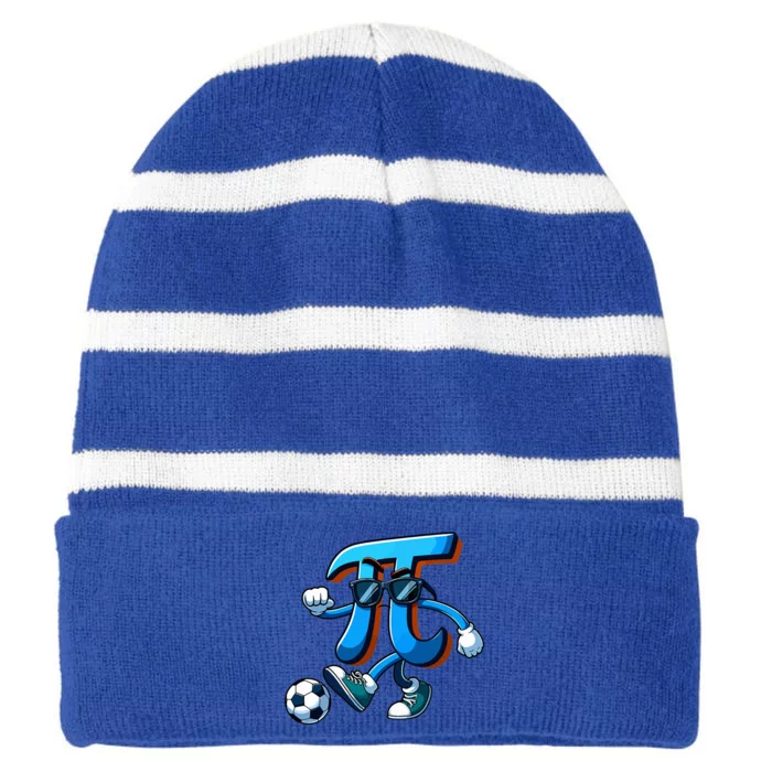 Happy Pi Day Soccer Lovers Pi Symbol Math Teachers Striped Beanie with Solid Band