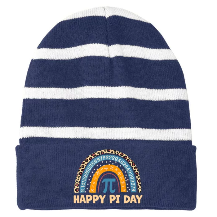 Happy Pi Day Leopard Rainbow Striped Beanie with Solid Band