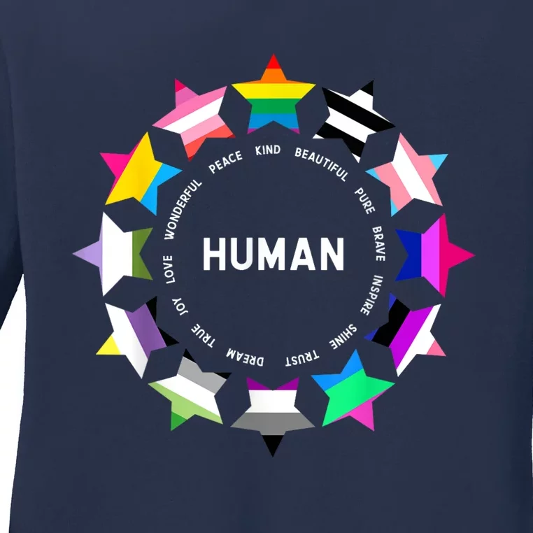 Human Pride Design Human LGBTQ Flag Ladies Long Sleeve Shirt