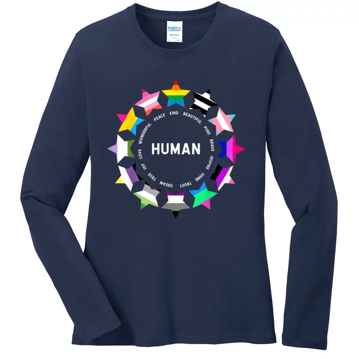 Human Pride Design Human LGBTQ Flag Ladies Long Sleeve Shirt