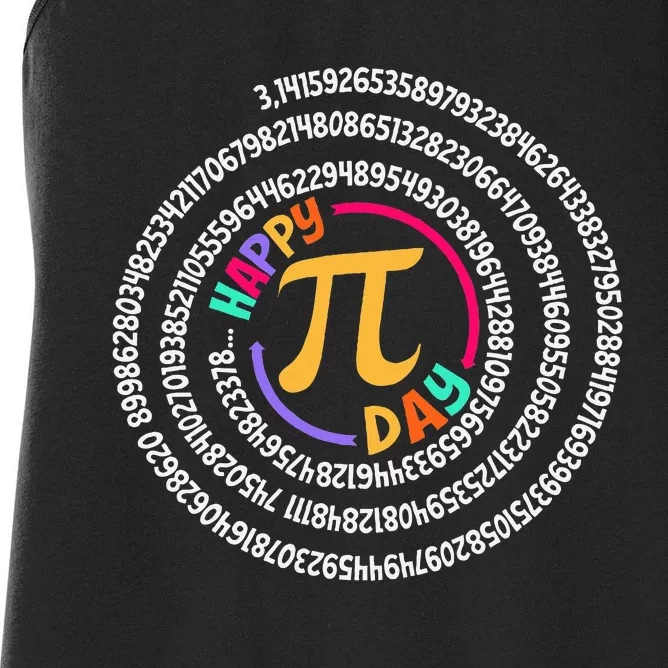 Happy Pi Day 3.14 Mathematic Math Teacher Gift Spiral Pi Day Women's Racerback Tank