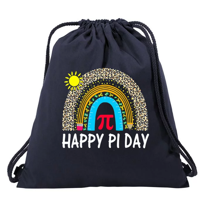 Happy Pi Day Teacher Rainbow Leopard Pi Math Lover 3 14 Pi Drawstring Bag