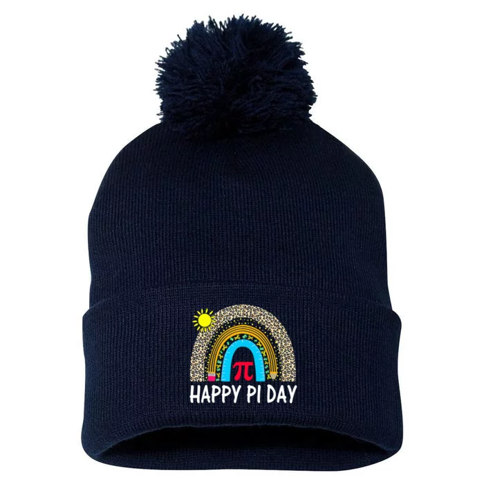 Happy Pi Day Teacher Rainbow Leopard Pi Math Lover 3 14 Pi Pom Pom 12in Knit Beanie