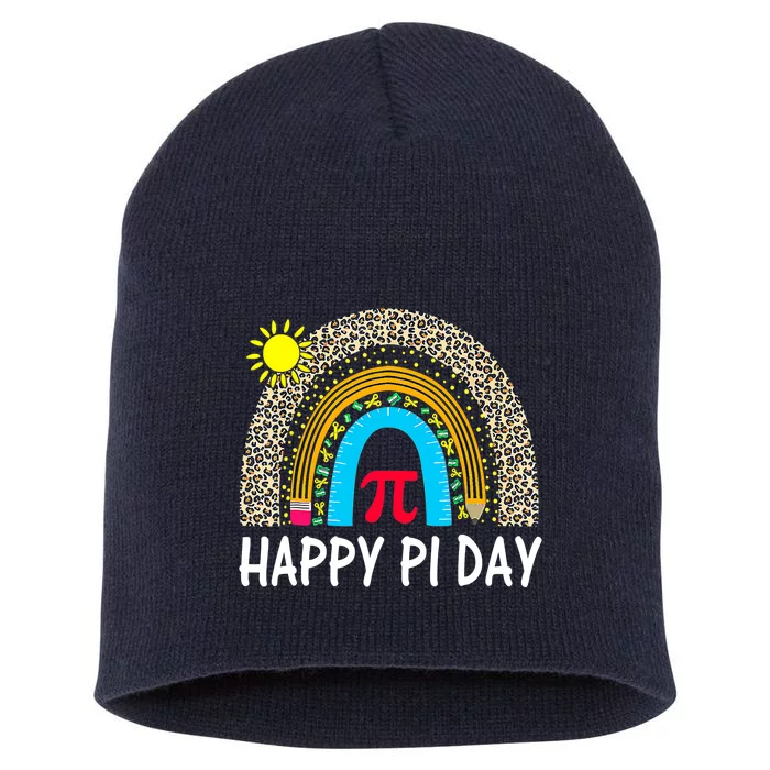 Happy Pi Day Teacher Rainbow Leopard Pi Math Lover 3 14 Pi Short Acrylic Beanie