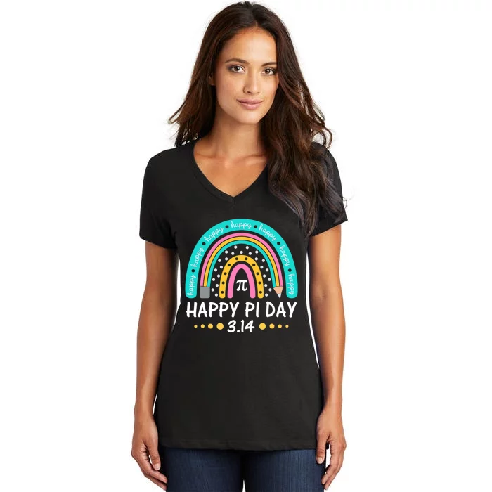 Happy Pi Day Mathematic Math Teacher Gift Rainbow Women Girl Women's V-Neck T-Shirt