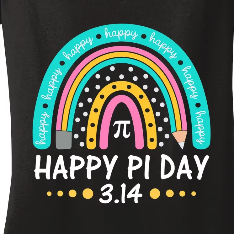 Happy Pi Day Mathematic Math Teacher Gift Rainbow Women Girl Women's V-Neck T-Shirt