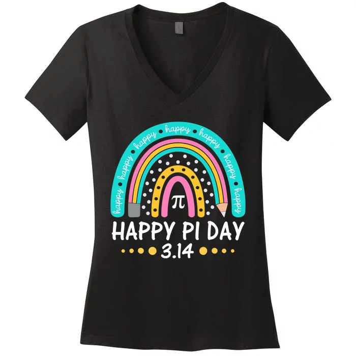 Happy Pi Day Mathematic Math Teacher Gift Rainbow Women Girl Women's V-Neck T-Shirt