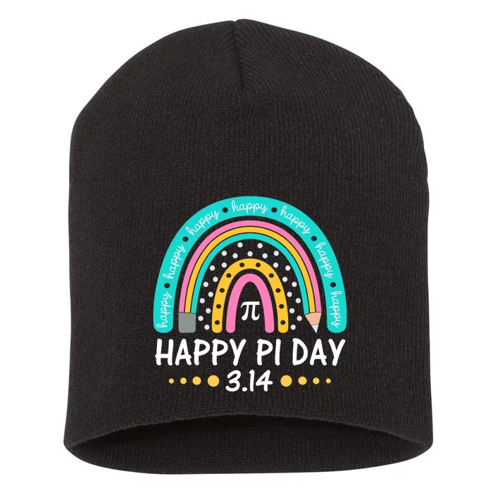 Happy Pi Day Mathematic Math Teacher Gift Rainbow Women Girl Short Acrylic Beanie