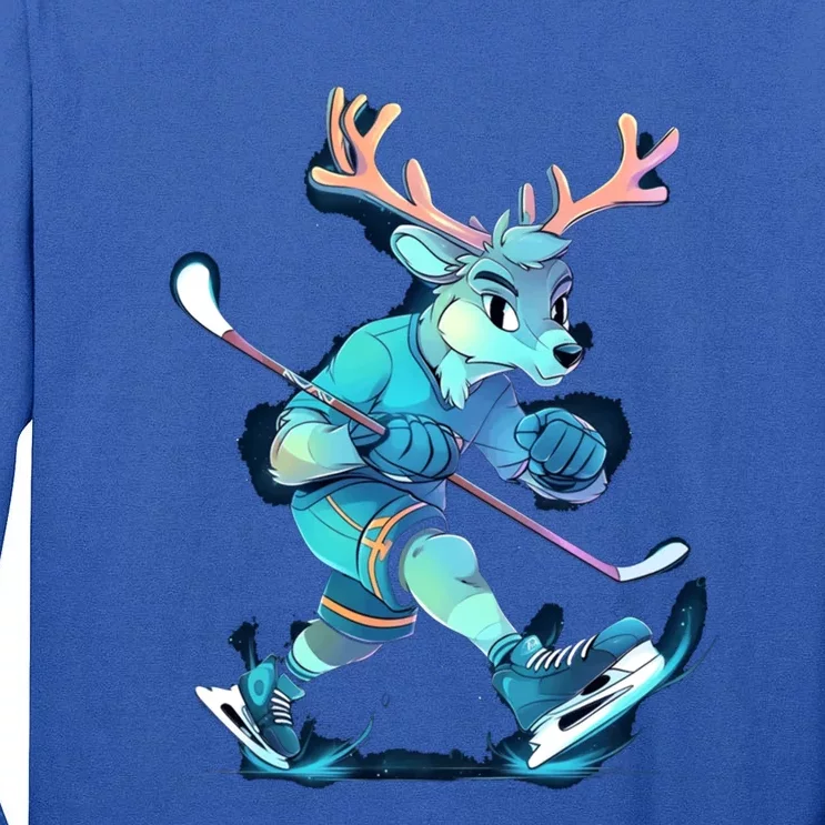 Hockey Player Deer Antlers Hockey Stick Ice Hockey Skates Gift Tall Long Sleeve T-Shirt