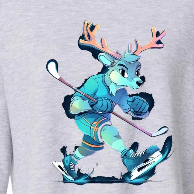 Hockey Player Deer Antlers Hockey Stick Ice Hockey Skates Gift Cropped Pullover Crew