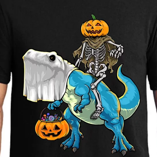 Halloween Pumpkin Dinosaur Skeleton T Rex Gift Pajama Set