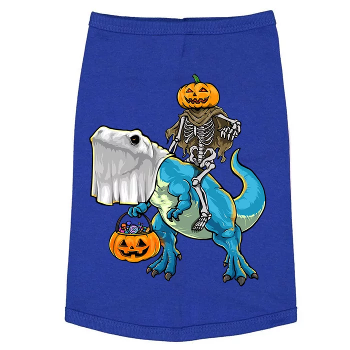 Halloween Pumpkin Dinosaur Skeleton T Rex Gift Doggie Tank