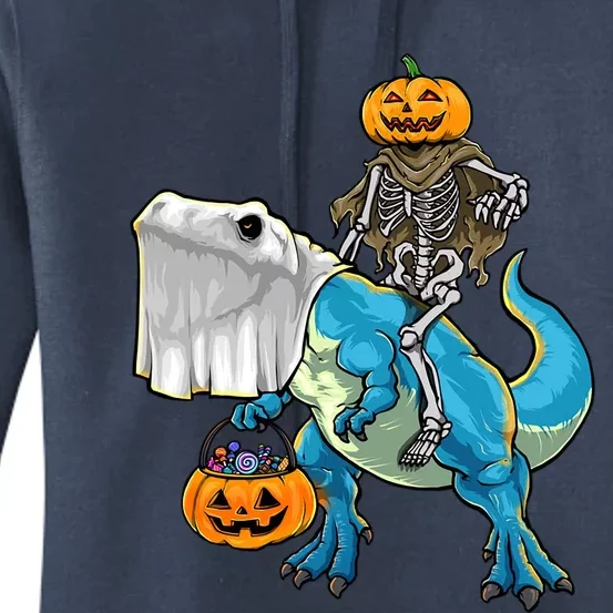 Halloween Pumpkin Dinosaur Skeleton T Rex Gift Women's Pullover Hoodie