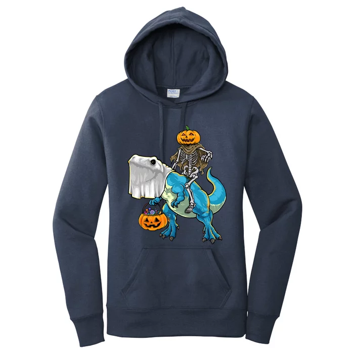 Halloween Pumpkin Dinosaur Skeleton T Rex Gift Women's Pullover Hoodie