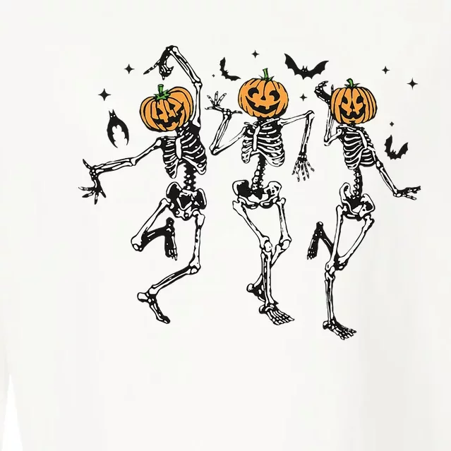 Halloween Pumpkin Dancing Skeleton Costume Cropped Pullover Crew