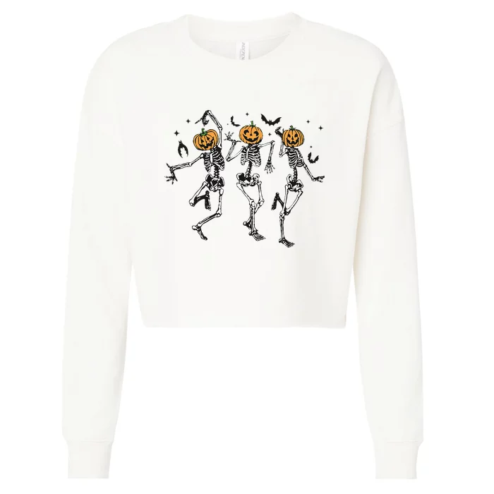 Halloween Pumpkin Dancing Skeleton Costume Cropped Pullover Crew