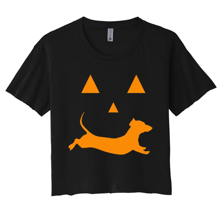 Halloween Pumpkin Dachshund Jackolantern Costume Women's Crop Top Tee